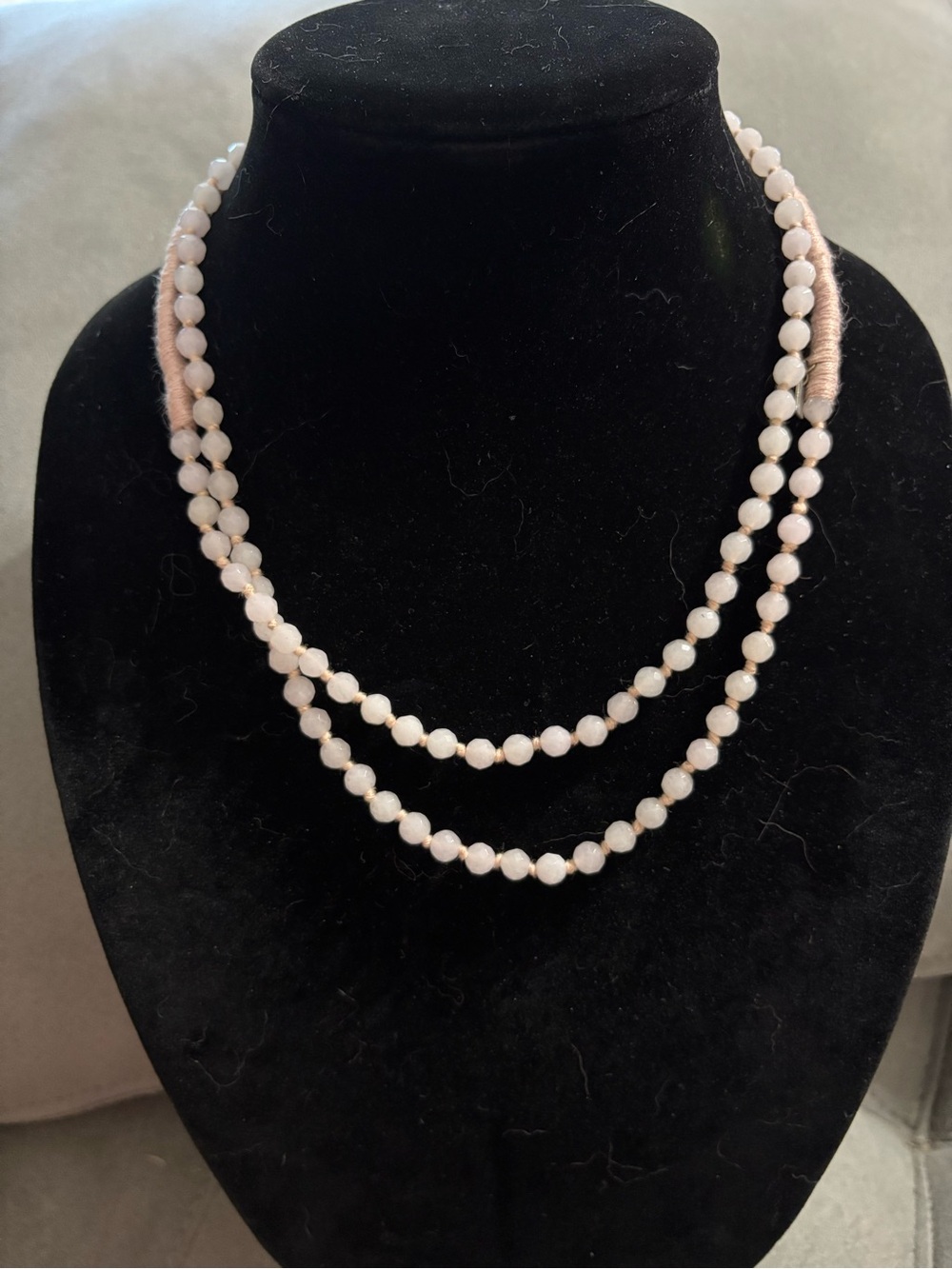 Chan Luu Rose Quartz Faceted Bead Knotted Silk Necklace 39”